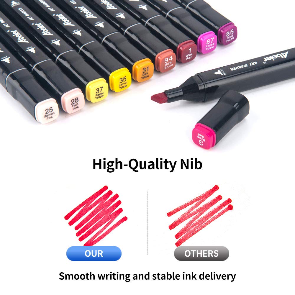 ABEIER 80 Colors Alcohol Based Markers, Dual Tip Drawing Markers Set, plus 1 Colorless Blender Pen, Permanent Sketch Animation Marker for Kids, Plumones, Adults Coloring and Artist Illustration