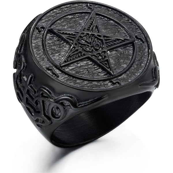 Amazon.com: Onyx Church of Satan Sigil of Baphomet Ring, Pentagram
