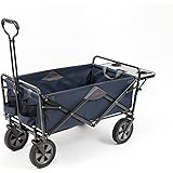 Mac Sports Collapsible Outdoor Utility Wagon with Folding Table and Drink Holders, Blue