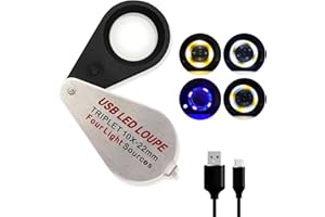 KOPARNEED 10X Rechargeable Jewelers Loupe Magnifier with UV & LED Lights, Four Types of Light, 22mm Triplet Lens, Pocket Eye Loupe Jewelry Loop Magnifying Glass for Diamond, Gemstone, Currency, Coins, Stamps