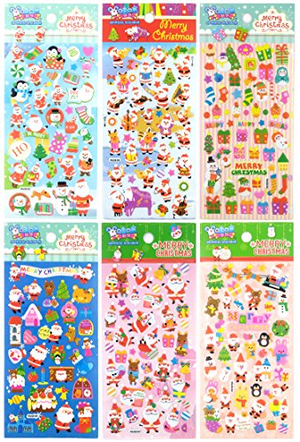 3D-SANTA-HOHOHO - 6 Sheets Merry Christmas 3d Stickers For Kid - Puffy Dimensional Scrapbook Stickers - Size 3.5 x 6.75 Inch./Sheet