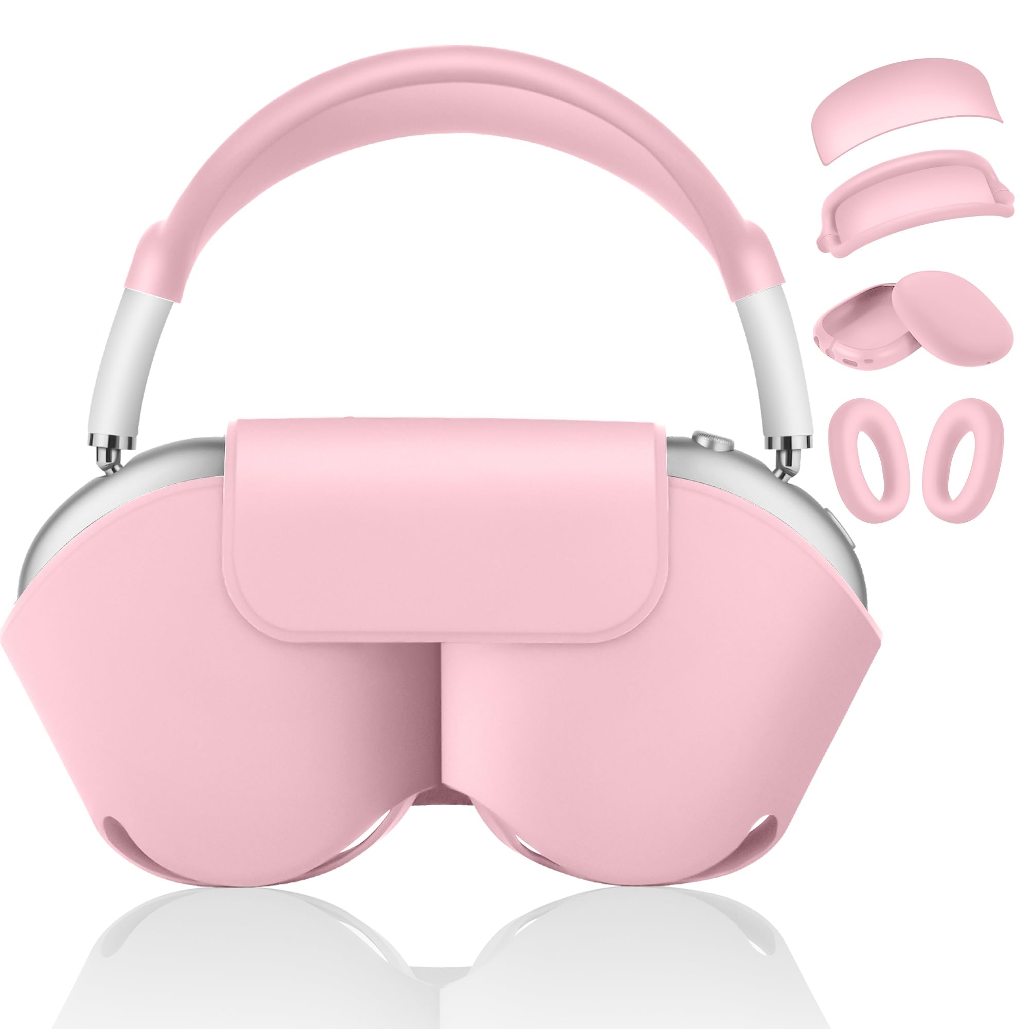 Photo 1 of ?5 in 1? Compatible with Airpods Max 2/1 Smart Case Cover, Sleep Mode Compatible, for Apple AirPod Max Headphones Case Soft Leather & Silicone Four-Piece Set Protective Accessories Portable, Pink