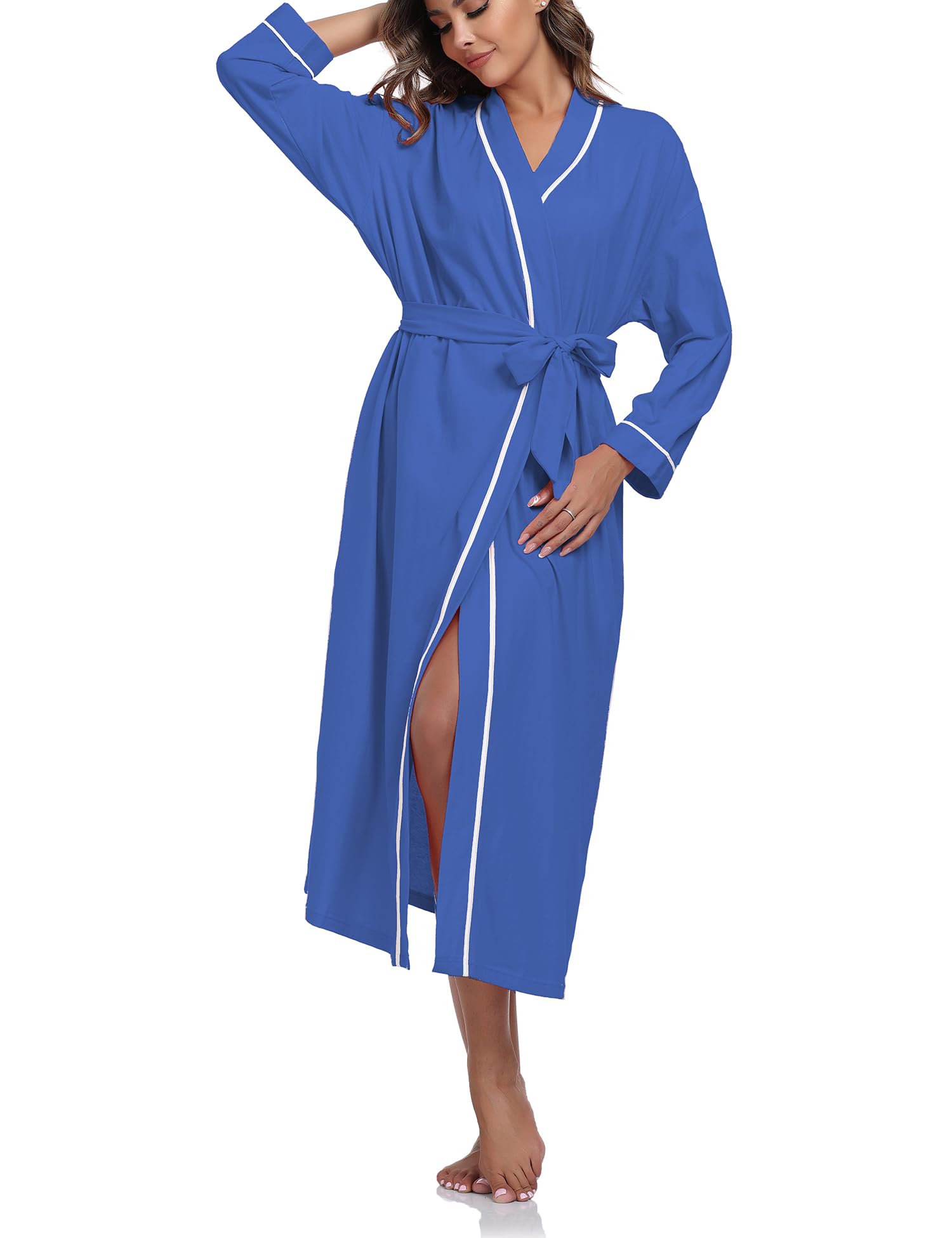 COLORFULLEAF Women's 100% Cotton Robes Lightweight Long Bathrobe Kimono ...