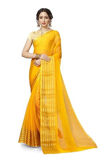 Divaastha Yellow Georgette Chiffon Blend Plain Saree with Blouse Piece (CCSUDAANYELLOW)