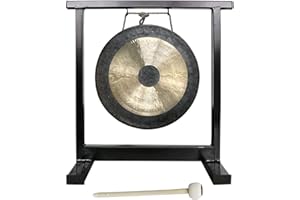 Feng Shui Zen Art Brass Gong with Square stand and Gong Hammer Desktop Decor W4355-20cm