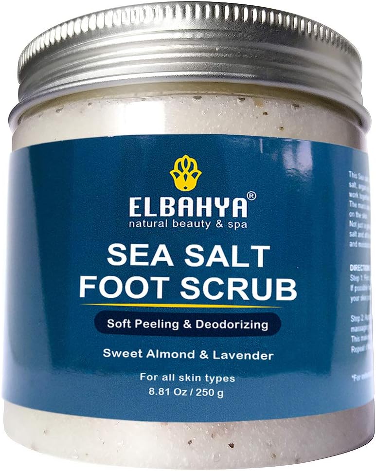 Elbahya Natural Sea Salt Foot Scrub & Deodorizer, Perfect Care for Dry Cracked Feet and Heels