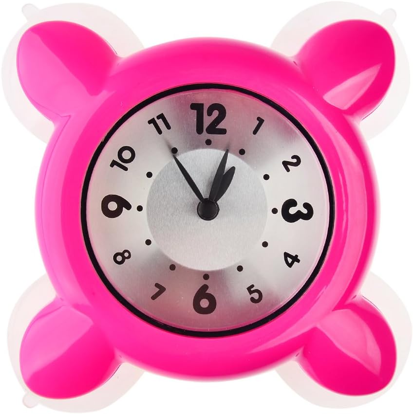 Suction Cup Bathroom Clock, Teakpeak Water Vapor Resistance Mini Clock Strong Suction Glass Cup Wall Clock Bath Shower Clock Watch-Pink