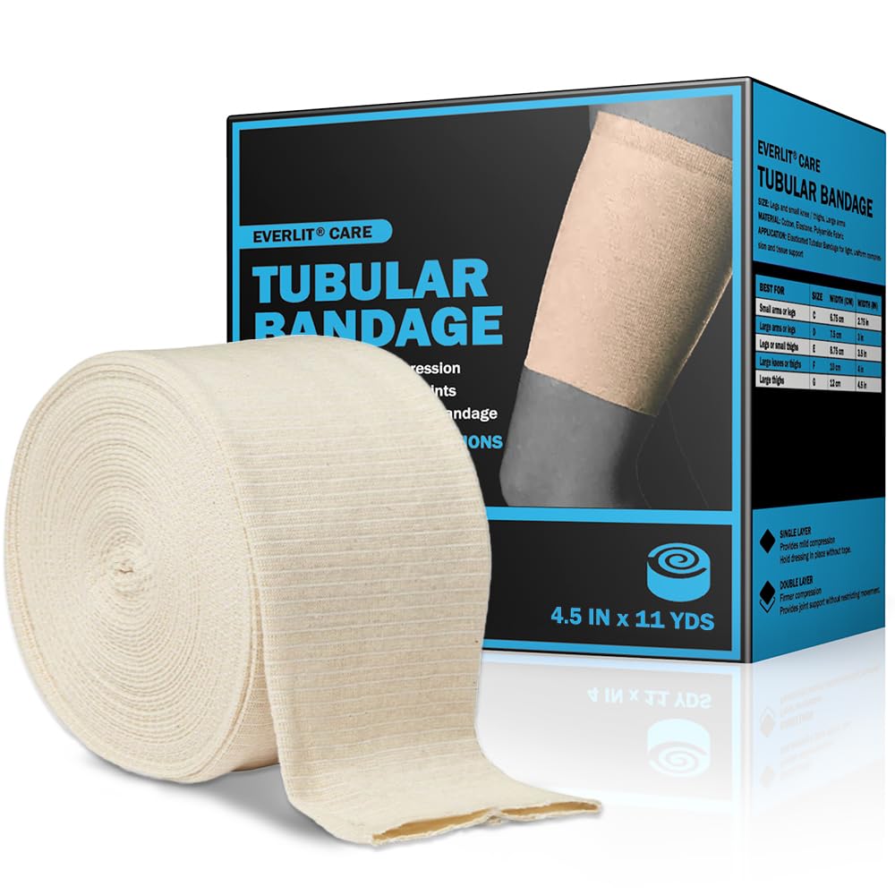 Photo 1 of EVERLIT Elasticated Tubular Support Bandage | Stockinette Tubing for Large Arm, Knees, Legs | Light to Moderate Compression Bandage Roll For Tissue Support (Size G | 4.5" x 11 yd)
