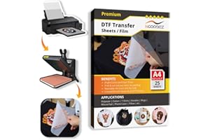 NGOODIEZ DTF Transfer Film Double-Sided Matte Clear DTF Transfer Paper PreTreat Sheets, PET Heat Transfer Paper Suited for All Modified Desktop DTF Printers - A4 (8.3" x 11.7"), 25 DTF Film Sheets