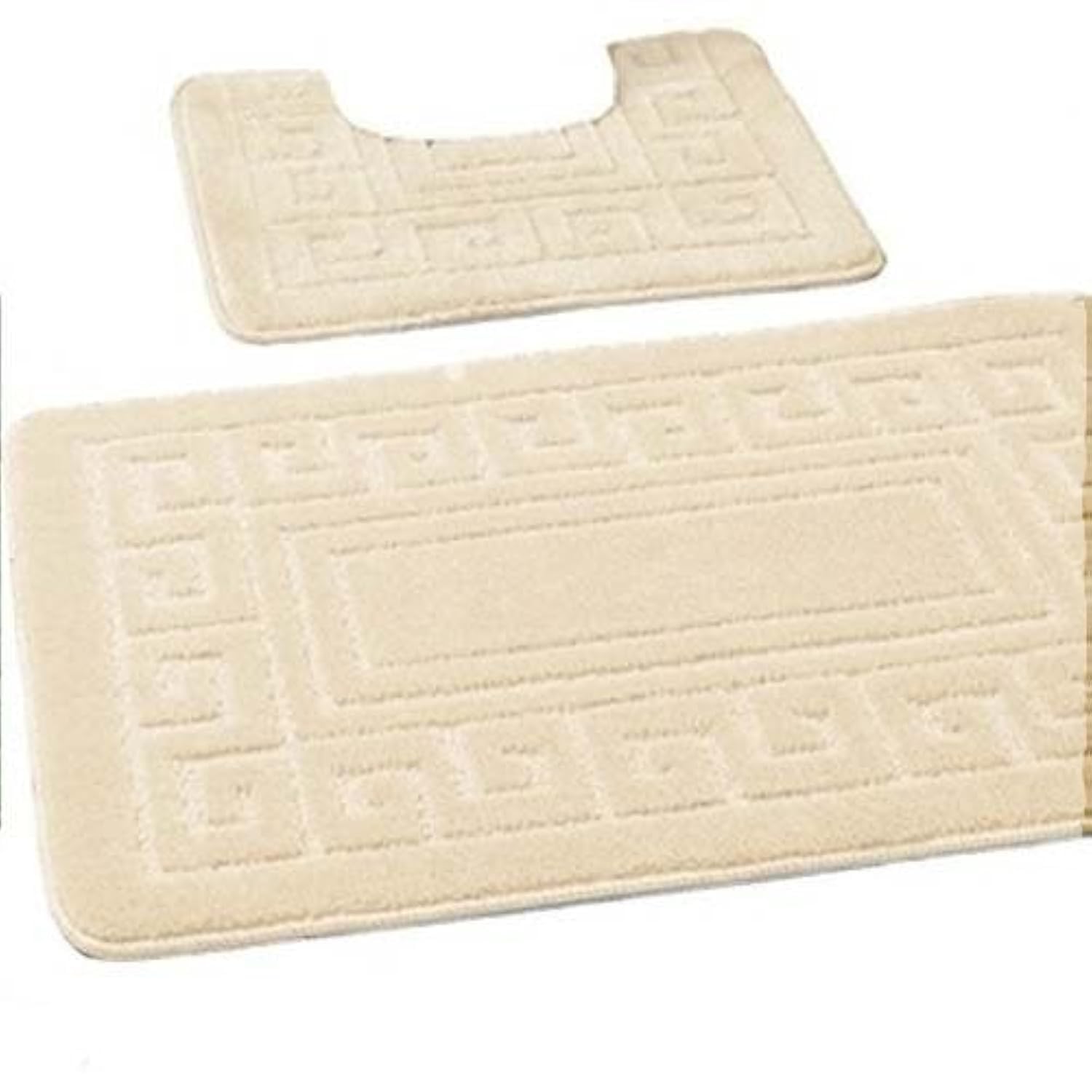 EDS Luxury 2 Piece Greek Bath Mat Set Non Slip Ultra Soft Bathroom Mats Water Absorbent Bath Mats Machine Washable Rug Toilet Mat for Bathroom Floor (Cream) — image 1