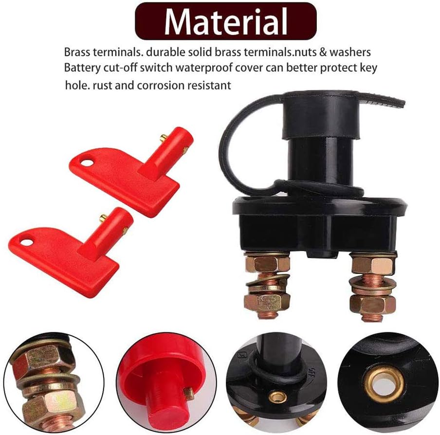 Battery Isolator Cut Off Switch - 12V/24V Automotive Emergency Power Kill Disconnector for Car, black - Image 3