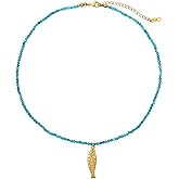 zocare Boho Fish Necklace for Women, Natural Stone Beaded Necklace with Ocean Fish Pendent Charm, Bohemian Beach Jewelry