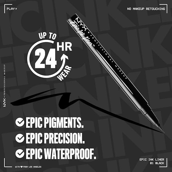 NYX PROFESSIONAL MAKEUP EPIC INK LINER, WATERPROOF LIQUID EYELINER – BLACK, VEGAN FORMULA