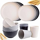 Rubtlamp Wheat Straw Dinnerware Sets, 16PCS Plastic Dinnerware Set for 4, Wheat Straw Plates and Bowls Sets, Unbreakable Dinnerware Plastic Microwave Safe Dishes Set for Kitchen&Camping