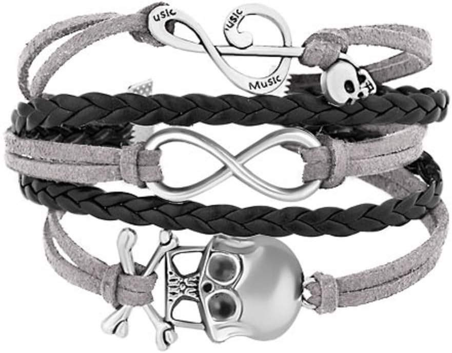 Uniqueen Braided Leather Wrap Bracelet Sideways Infinity Skull Music Note Womens Girls Wristband Bracelets