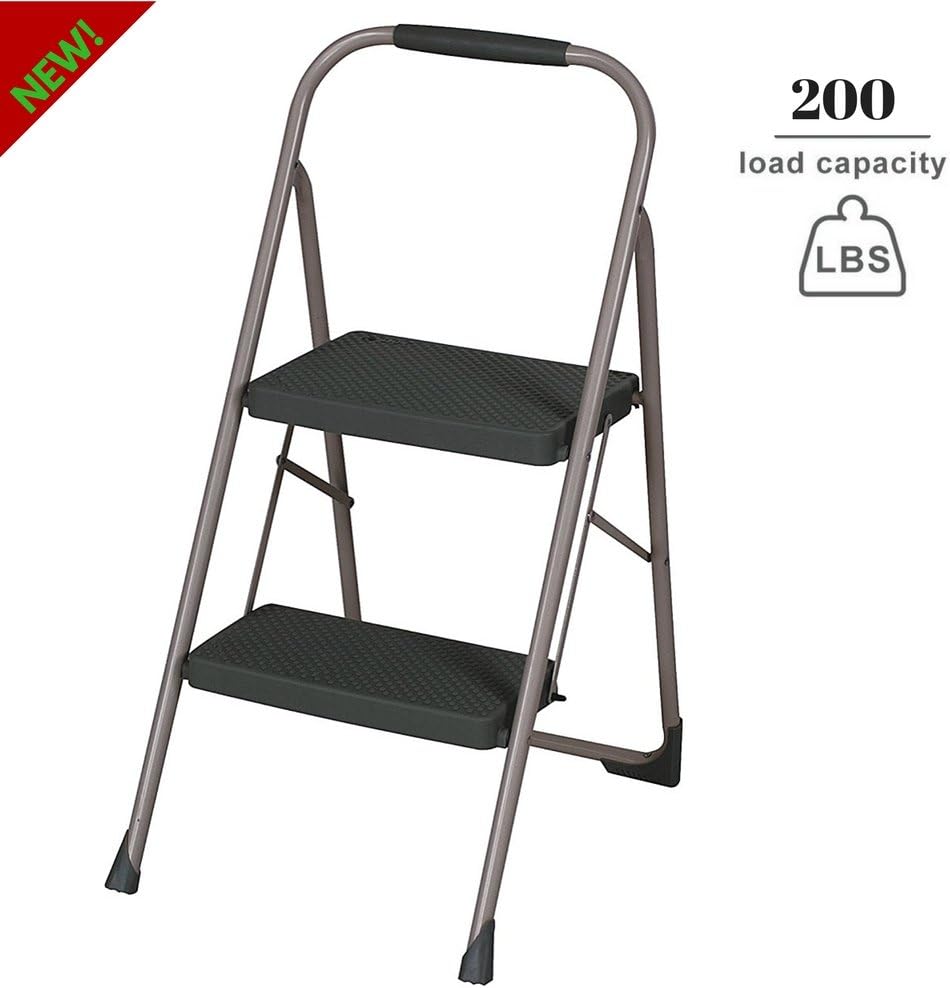 Step Ladder Foldable, 2 Steps Step Ladder With Handgrip Metal Frame Multipurpose Small Ladder For Home Garden Garage And Office Use And E-Book By TSR