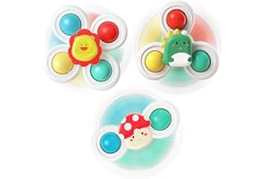 HLXY Suction Cup Spinner Toys for 1 2 Year Old Boy&Girl Fidget Spinning Toys 12-18 Months Sensory Toys for Toddlers 1-3 Bath Toys, First Birthday Baby Gifts for Girls, Baby & Toddler Toys 3PCS