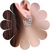 Erimberate Bohemian Hoop Stud Earrings Gold Cuban Chain Hoop Earrings Curb Hollow Circle Earrings Large Geometric Circle Hoop Earrings Jewelry for Women Gifts