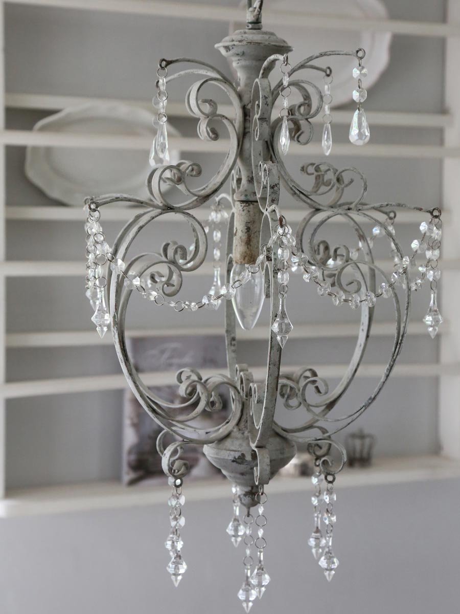 Chic Antique Chandelier 1 Bulb Large Shabby Chic Antique White White