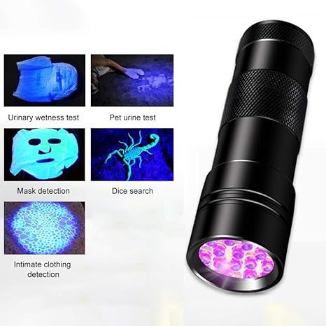 Ofanyia - Linterna de luz Negra UV, 12 ledes 390NM, 3 Pilas AAA (