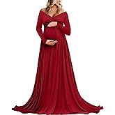 Saslax Maternity Off Shoulders Half Circle Gown for Baby Shower Photo Props Dress