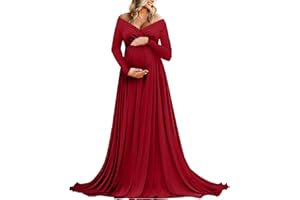 Saslax Maternity Off Shoulders Half Circle Gown for Baby Shower Photo Props Dress