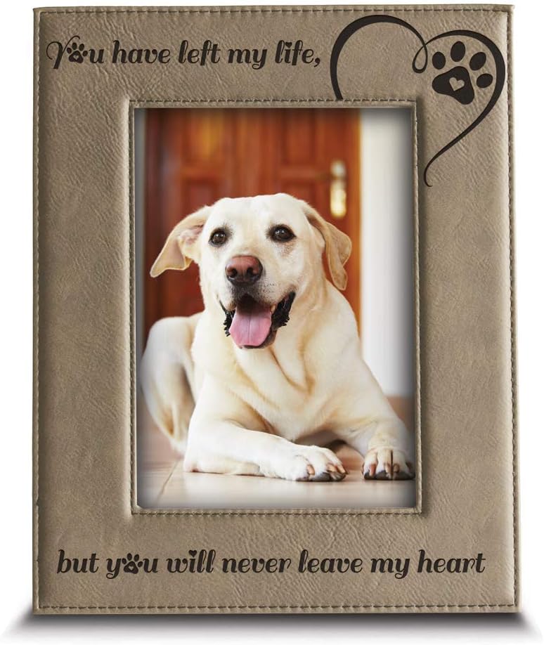 BELLA BUSTAYou have left my life, but you will never leave my heart-memorial gifts for loss of dog or cat-Engraved Leather Picture Frame (4 x 6 Vertical)