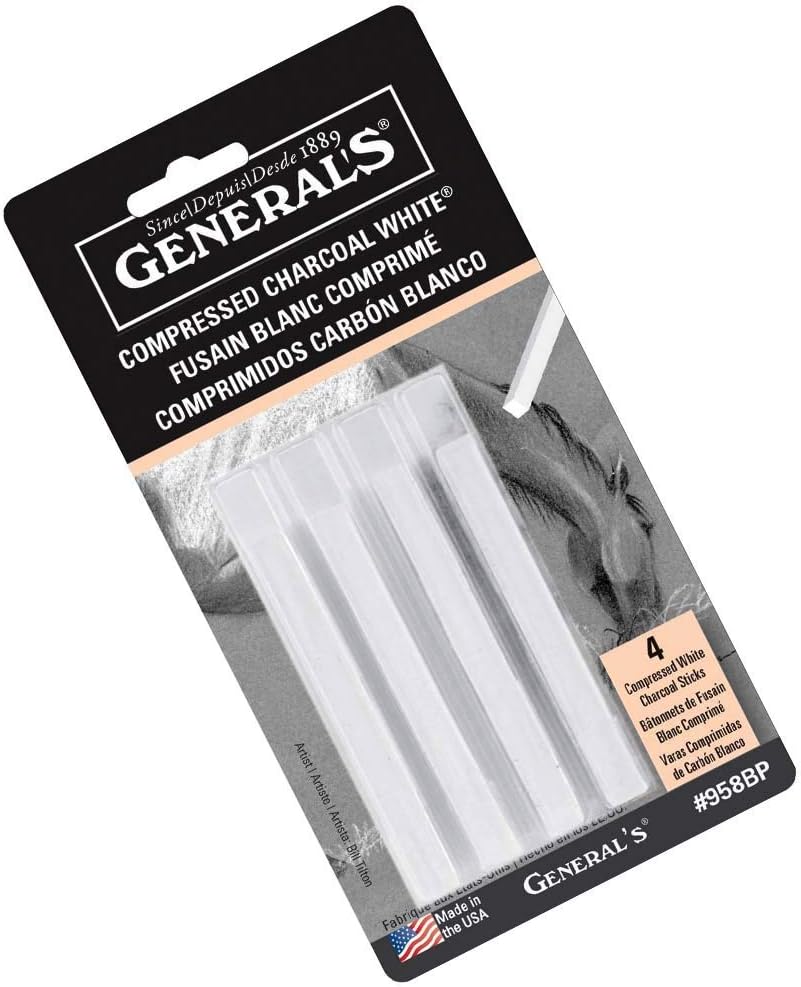 General Pencil Compressed Charcoal Sticks 4/Pkg-White - Soft Assorted (GP958-BP)