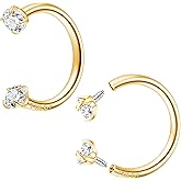 FLOGWE 2 Pcs 14K Gold Filled Internal Thread Horseshoe Nose Ring,16G 18G 316L Stainless Steel Circular Barbell Helix Snug Tragus Rook Daith Cartilage Earring Lip Ring Piercing Jewelry for Women Men