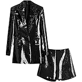 Sequin Blazer and Short Set for Women 2 PC Slim Fit Notch Lapel Prom Party Suit Women's Glitter Suit