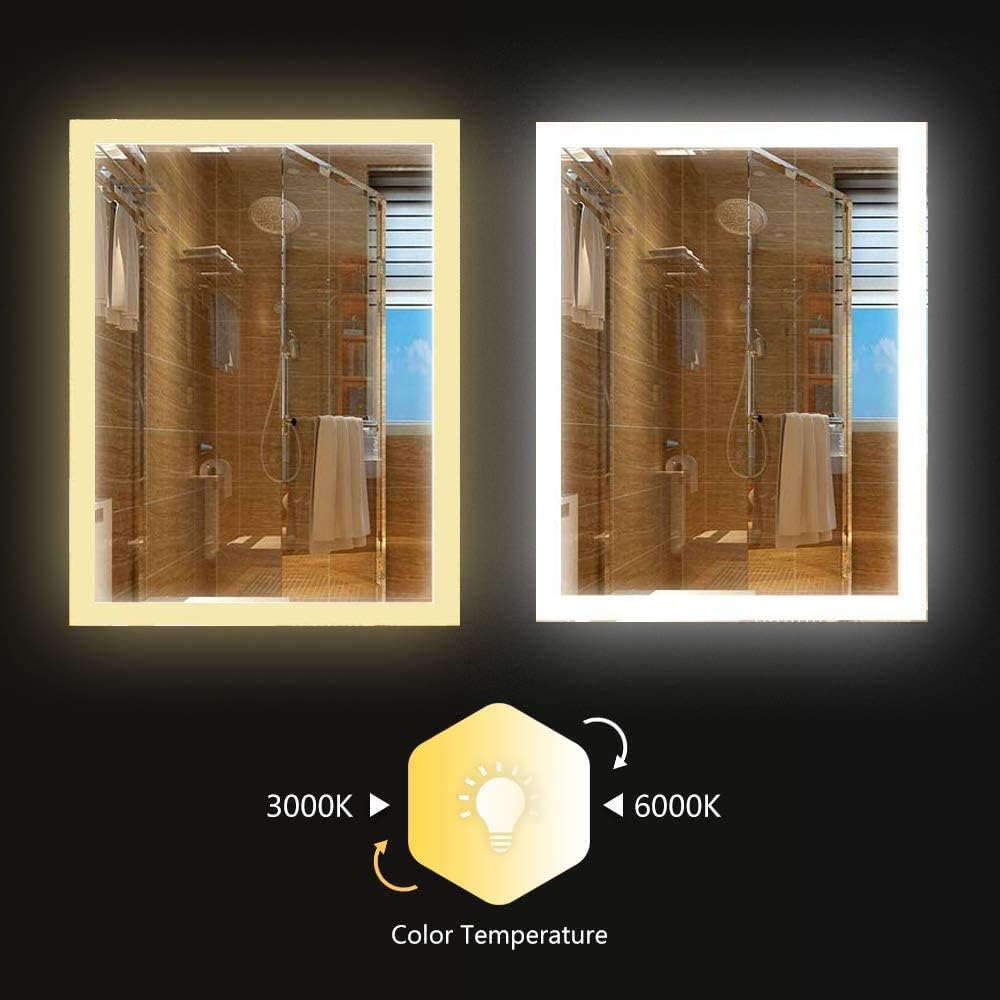 D'amour 24X36 Inch Horizontal&Vertical Wall Mounted LED Lighted Bathroom Mirror, Led Backlit Mirror with Dimmable&Defogger Touch Button, Mirror Lights Color Adjustable, CRI 90, ETL, UL Listed: Furniture & Decor