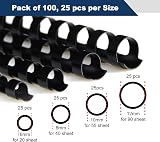 Rayson Mixed Size Binding Combs 6/8/10/12mm Pack of 100 Black A4 view 2
