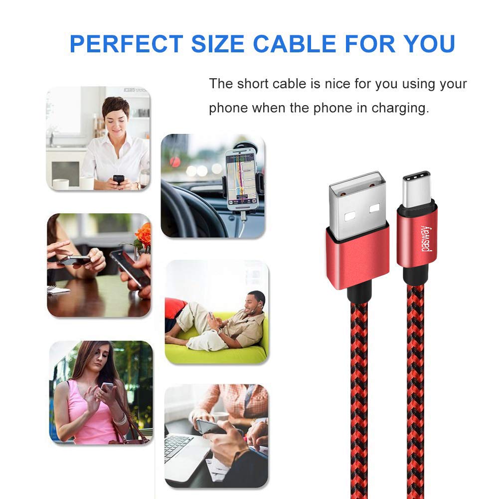 Short USB Type C Cable Pasway 3 Pack 1FT USB C to USB 3.0 Charger Cable Fast Charge and Data Sync Cord for All USB C Port Devices