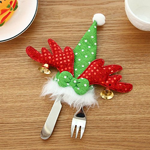 Christmas Tableware Bags,ZYooh Santa Claus,Christmas Tree, Snowman Style Silverware Holder Pockets (RED)