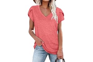 WIHOLL Womens Tops V Neck Summer Petal Sleeve Casual Tshirts