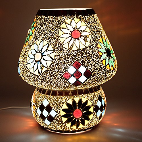 EarthenMetal Handcrafted Crystal Decorated Floral Design Glass Table Lamp (Multicoloured)