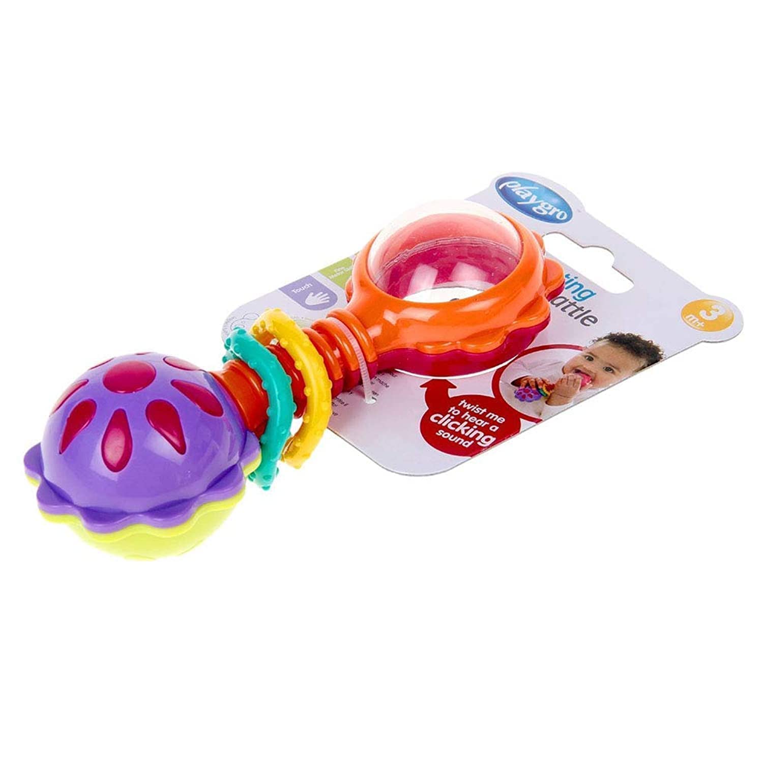 Playgro Spinning Rattle, From 3 Months, Twisting Barbell Rattle, Red/Purple, 40135