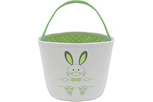 LXITOL Easter Bunny Basket for Kids - Canvas Tote Bags Buckets for Easter Eggs (Green)