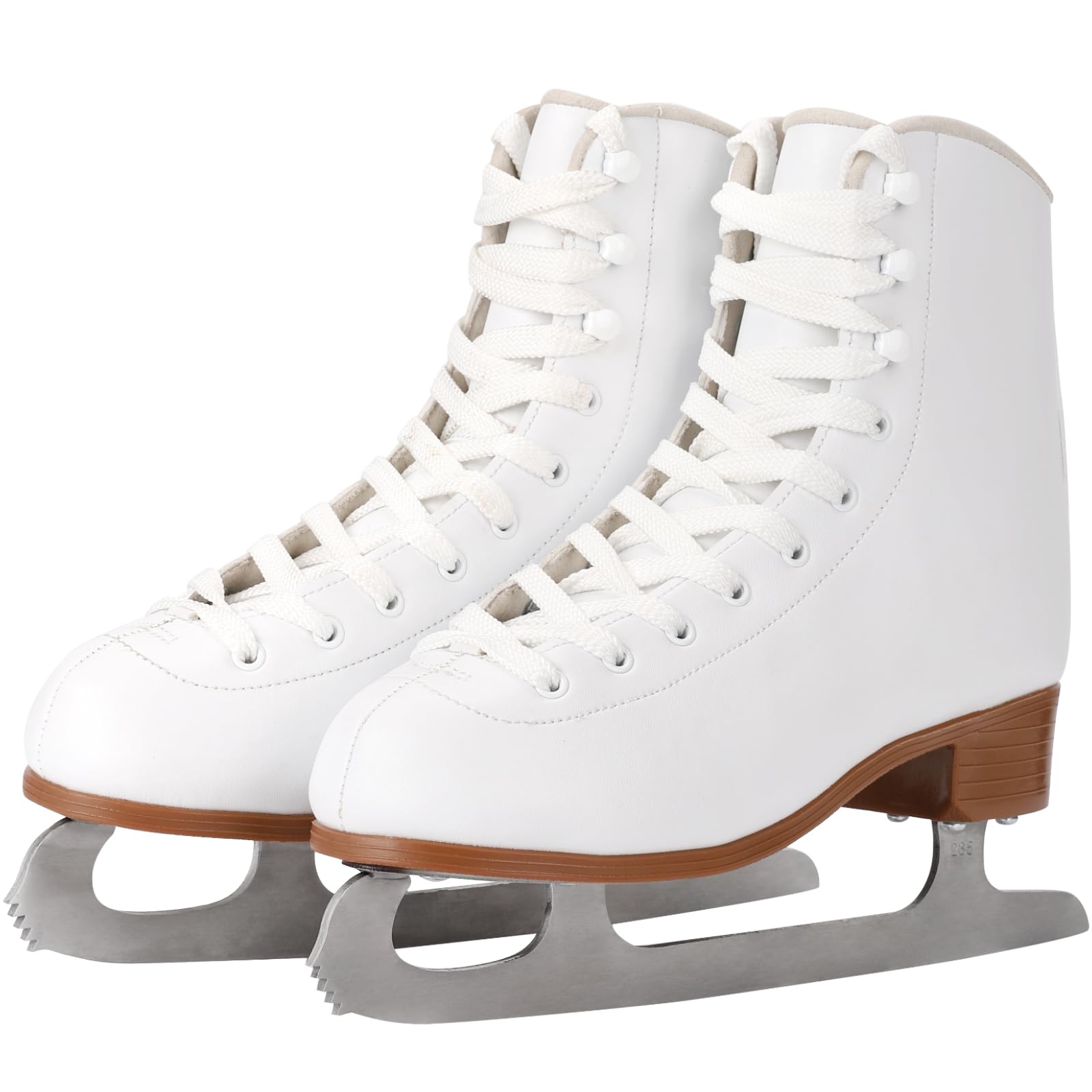 Photo 1 of AhmyLion Figure Ice Skates for Beginners - White Comfortable Leather Ice Skates for Women, Men, Boys & Girls (Size Up 1 Size) (White, Womens Size-07/Mens Size 05.5)