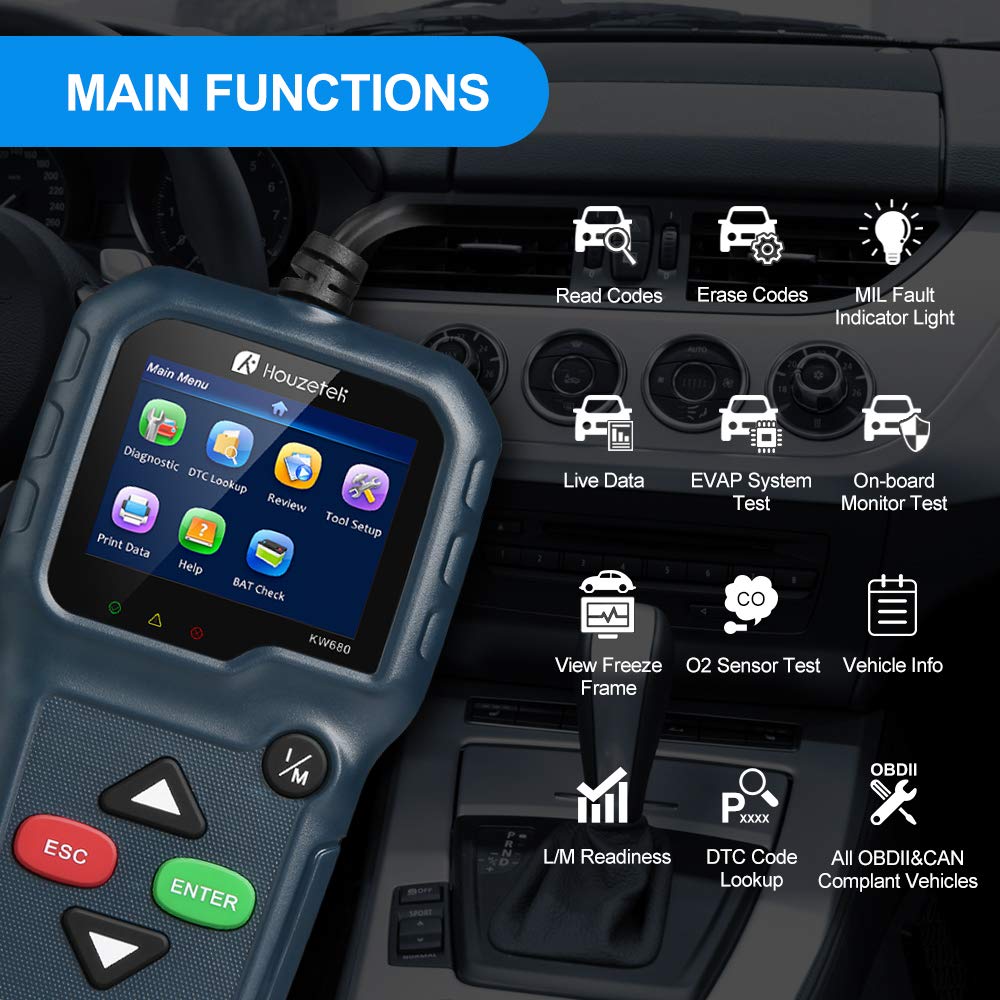 Houzetek OBD2 Scanner, OBD2 Code Reader Upgraded Automotive Car Diagnostic Code Scanner, Professional Engine Fault Code Scan Tool for Most Cars