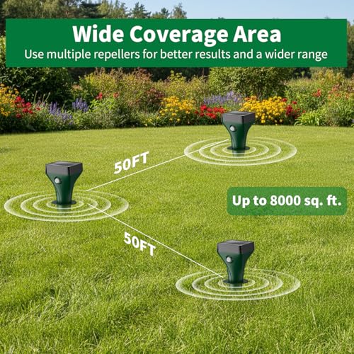 Mole Repeller Pack of 4, Solar Mole Repellent with Ultrasonic & AI Changing Frequency, Effective Vole Repellent Against Moles and Voles, IP65 Waterproof for Garden and Outdoor Use