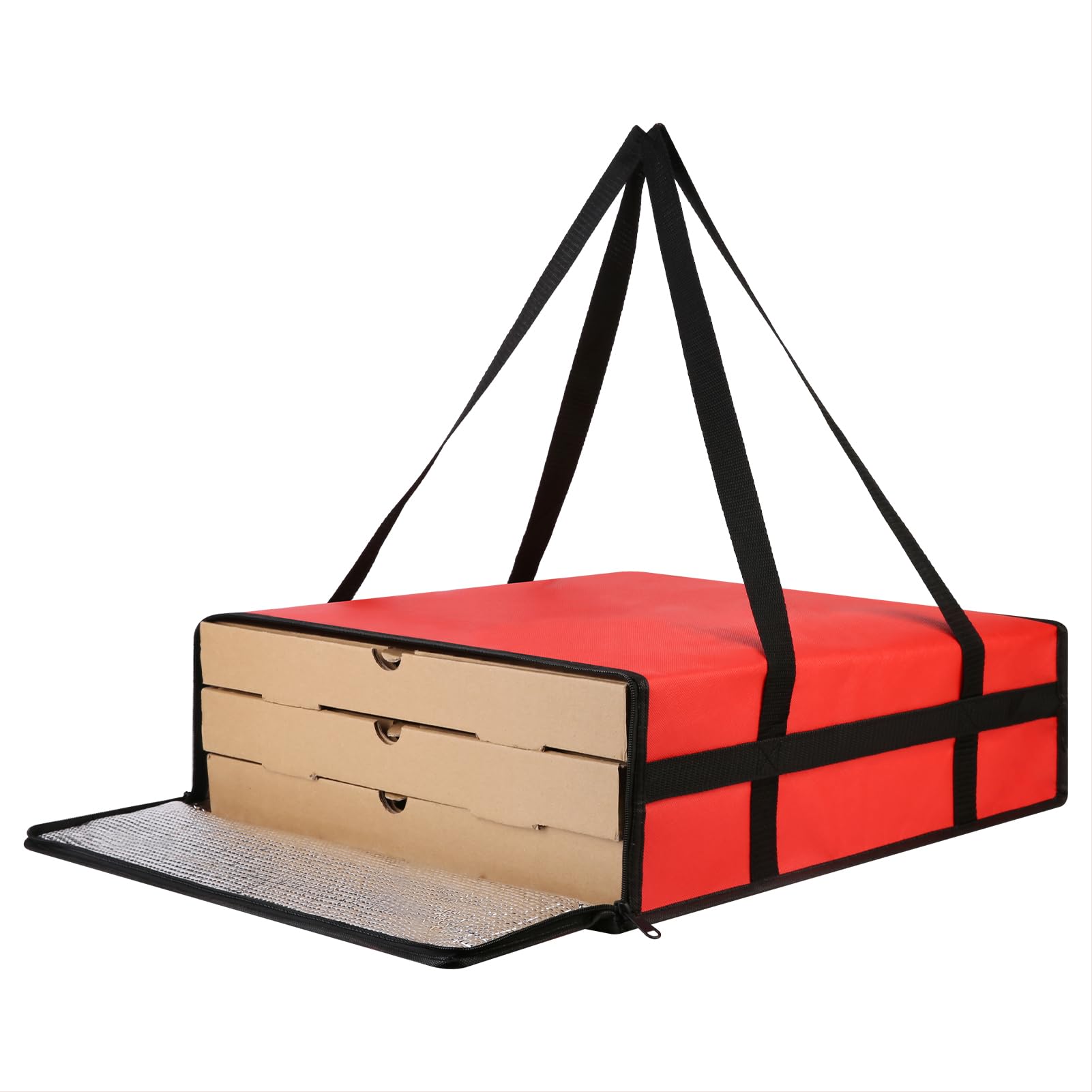 Photo 1 of Bodaon Insulated Pizza Delivery Bag, 20" x 20" x 6" Pizza Warmer Bags for Carry Hot, Doordash Bag, Food Warmers for Parties, Pizza Pack Insulation, Pizza Carrier for Door Dash/Grubhub (Red, 1Pk)