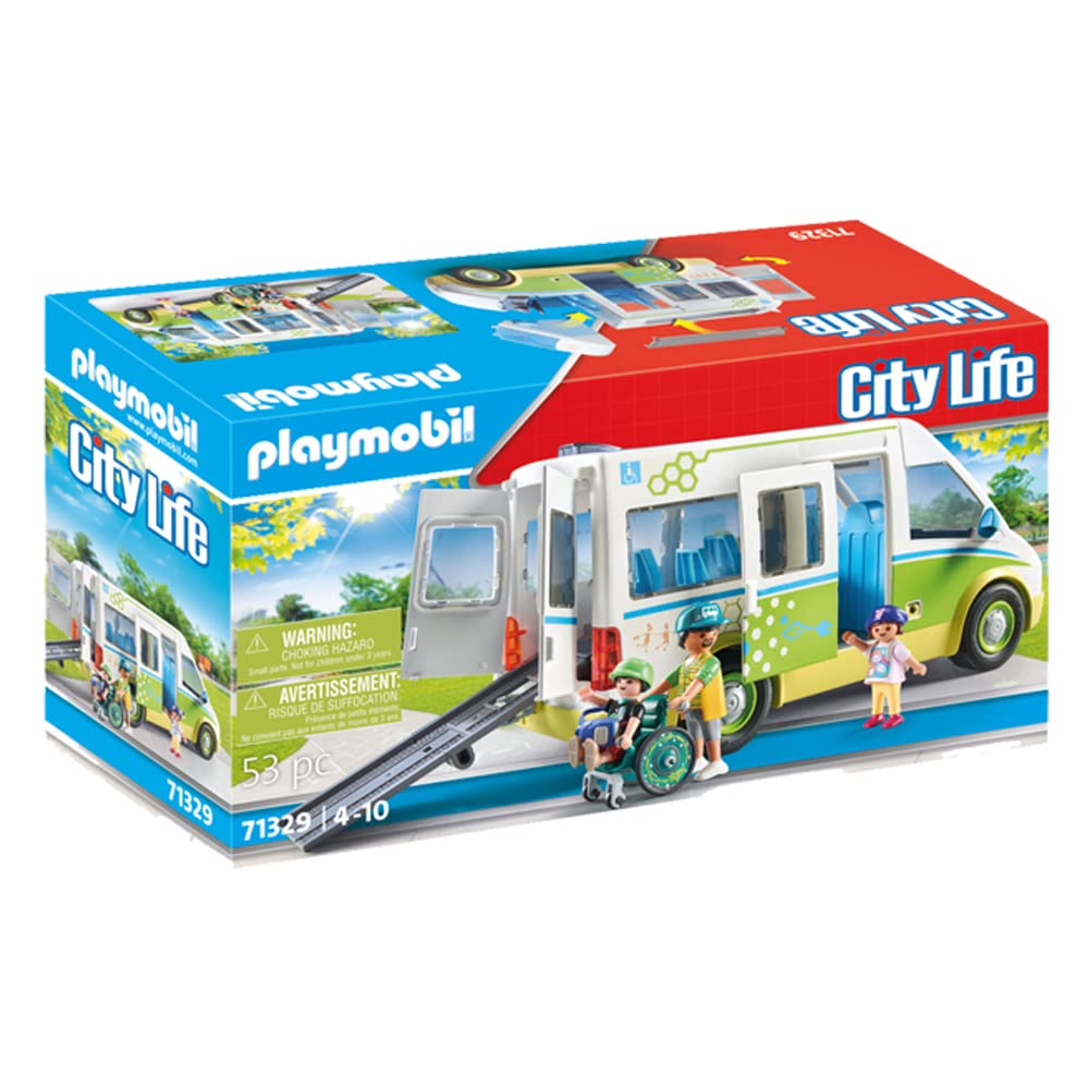 Playmobil 71329 City Life School Bus, Large school bus with sliding door and folding ramp for wheelchair, educational toy, fun imaginative role play, playsets suitable for children ages 4+