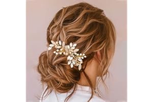 Jeairts Leaf Wedding Hair Comb Rhinestone Bridal Hair Pieces Opal Bridal Crystal Hair Accessories for Women and Girls (Gold)