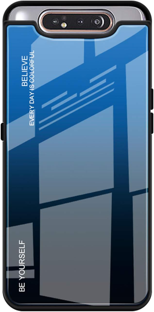 EasyLifeGo for Samsung Galaxy A80 Case, TPU Bumper Multicolor Gradient 9H Tempered Glass Backcover Anti-Scratch Anti-Drop Shell, Gradient Blue