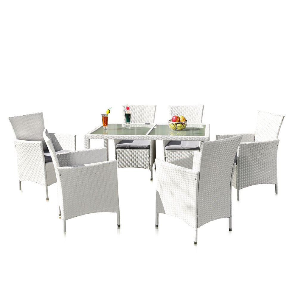 13 TLG. POLY RATTAN GARTENMÖBEL Weiß GARTENGARNITUR GARTENSET