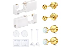 QWALIT Ear Piercing Kit Gold Ear Piercing Gun Kit Self Piercing Earrings Piercing Kit Disposable Earring Gun Piercing Kit with Earring Studs Self Ear Piercing Kit at Home Opal Earring Studs Flat Back