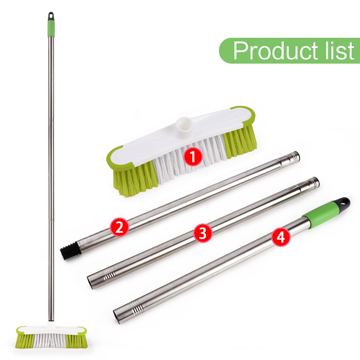 Soft Sweeping Broom, MEIBEI Push Broom with 130CM Stainless Steel Long