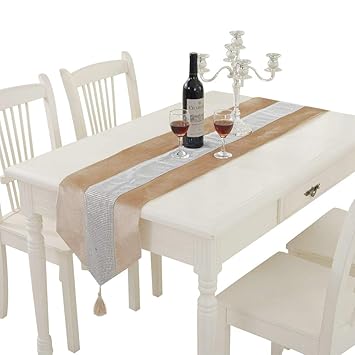 Hangnuo Wedding Elegant Tassel Sequined Rhinestone Contracted Classic Table Runner 13 83inch Golden