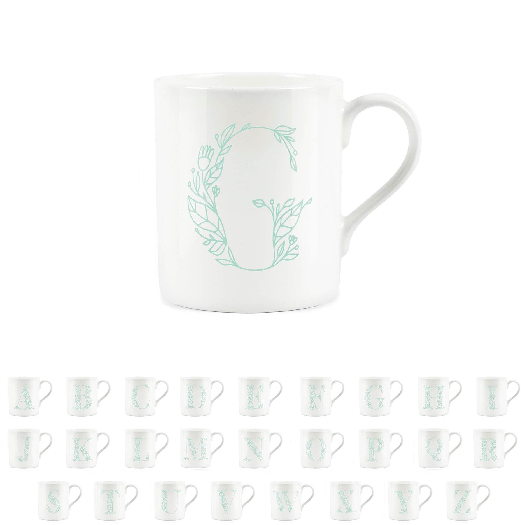 Purely Home Floral Green Letter G Mug - Fine Bone China Small Coffee Tea Mug Present Personalised Initial Gift